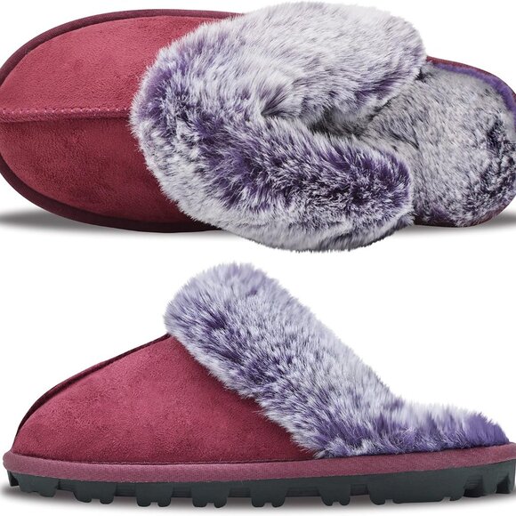 Women's Fuzzy Faux Fur Slippers Size 9-10 Warm Cozy Non-Slip Rubber Sole - Picture 1 of 6